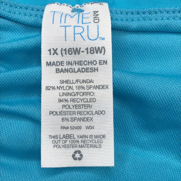 Time And Tru Women's Size 1X High Leg Shirred Back Cheeky Swim Bottom Aqua New - Picture 5 of 9